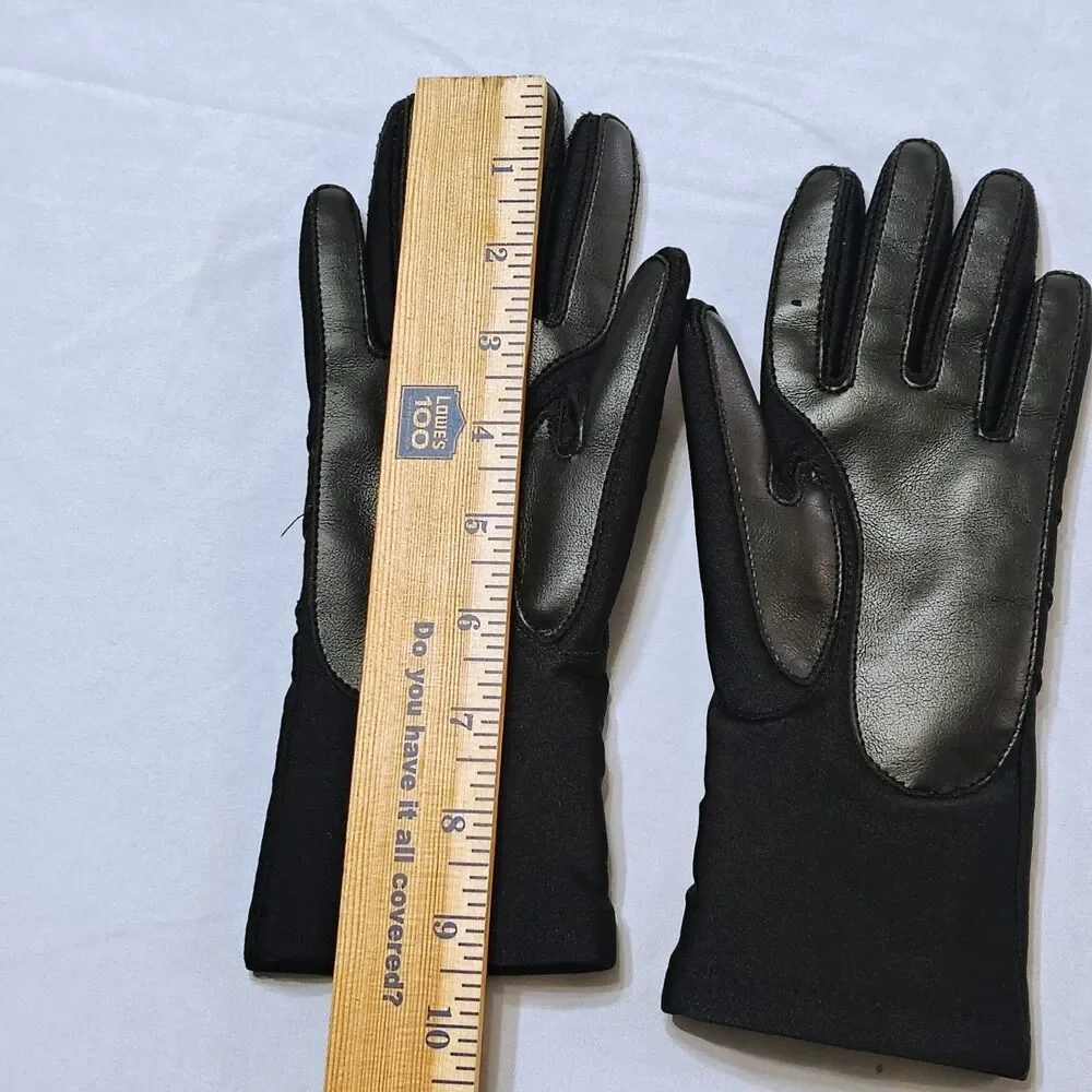 Vintage Isotoner Sensations Nylon Gloves 4 Way Stretch Fleece Lined Black One Sz - Picture 3 of 8